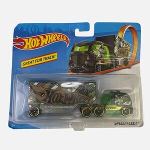 Hot Wheels Speed Fleet Hauler Truck Semi with Trailer Black Green 2018 Mattel